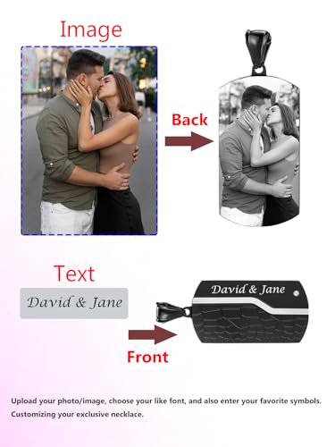 Jovivi Personalisierte Dog Tag Halskette mit Foto und Textgravur Fotoanhänger Beidseitig Gravur Edelstahl Hundemarke Kette Memorial Anhänger Kette personalisiertes Geschenk für Damen Herren (Silber)