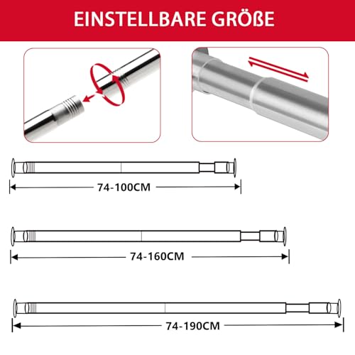 Schrankstange Kleiderstange, 70-103cm Schrank Teleskopstange, Silber Ausziehbare Klemmstange zum Klemmen für Schrank und Kleiderschrank (Durchmesser 25mm)