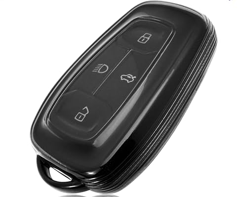 Image of Car Key Cover Key Shell of TPU Material Compatible withTata Nexon, Harrier, Tiago EV, Altroz, Tigor, Safari, Nexon EV, Punch, Punch EV 4 Button Smart Key (Transparent Black)