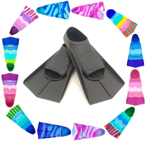 Gugmoy Limited Edition Swimming Training Fins,Comfortable Silicone Swim Fin for Swimming and Diving,Size Suitable Beginners Kids Girls Boys Adults (2D-Black, XXS)