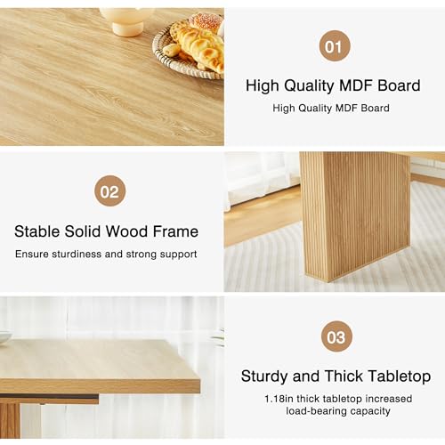 Image of weselon 78 Inch Dining Table for 6 8 10, Modern Farmhouse Rectangular Kitchen Table, Long Dining Room Tables with Wood Strip Base for Kitchen Living Room (Natural)