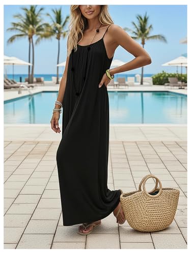 Image of SHENHE Women's Open Back Spaghetti Strap Beach Maxi Dress Loose Flowy Vacation Sundress