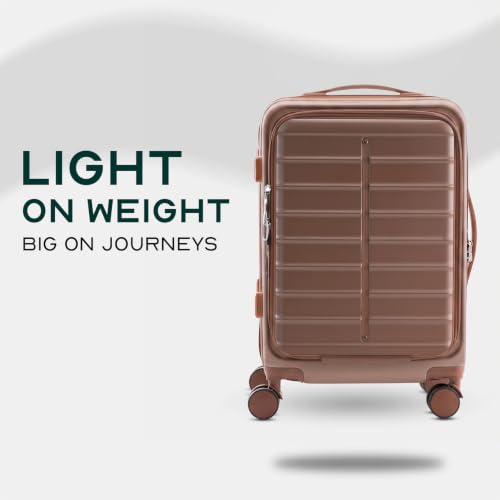 Image of Assembly Odyssey Pro 20 Inch (55cm) Cabin Trolley Bag Lightweight Hard Shell Polycarbonate Suitcase with Laptop Compartment TSA Lock 8 Spinner Wheels, Brown