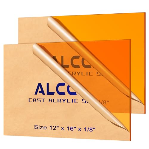 Image of Orange Acrylic Sheet 12 inch x 16 inch x 1 /8 inch, ALCCIFI Cast Plexiglass Sheet for Laser Cutting & Engraving, 2 Pack Translucent Acrylic Board for Cricut, Signs & DIY Projects,
