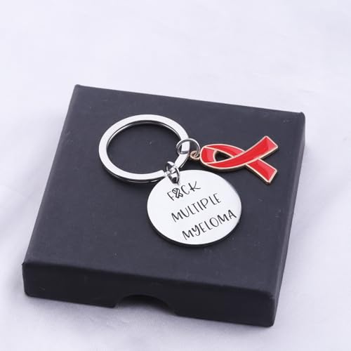 Image of CENWA Multiple Myeloma Awareness Red Ribbon Gift Fuck Multiple Myeloma Keychain Cancer Warrior Support Gift