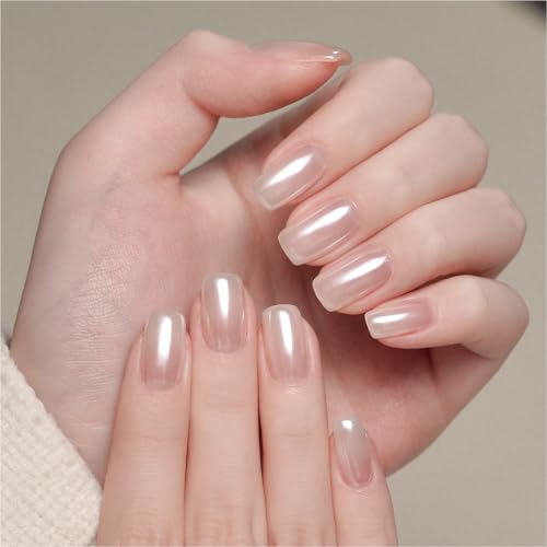 GAOY White Pearl Chrome Nail Powder, Mirror Effect Shimmer Glitte...