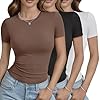 GAYHAY 3 Pack Basic Tees for Women – Crew Neck Slim Fit Tight T Shirts Cute Y2K Trendy Crop Tops Clothes for Casual Summer