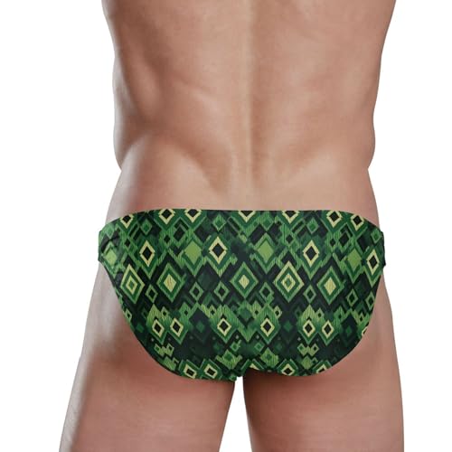 Green and Black Squares Swim Briefs for Men Swimsuit Bikini Swimwear S B04050403