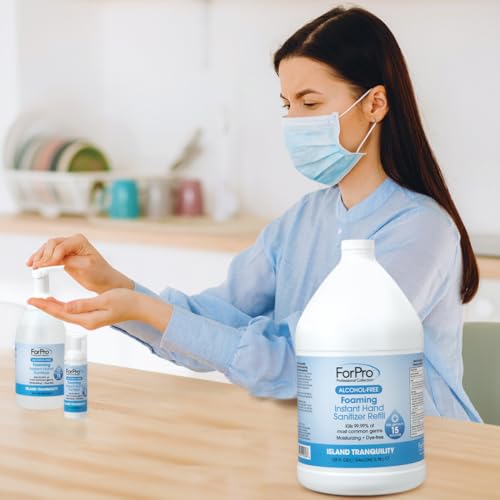 Image of ForPro Alcohol-Free Foaming Instant Hand Sanitizer, 1 Gallon (128 fl oz) Refill - Moisturizing, Dye-Free Formula, Island Tranquility Scent