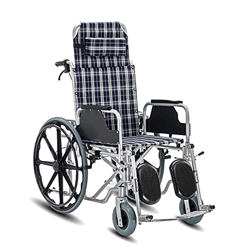 Image of KosmoCare Recliner Light Foldable Wheelchair with Aluminium Frame | Foldable Wheelchair | Wheel chairs for old people | Recliner Wheel chair | Manual Mobility Aid Comfortable 18 inch wide seat |