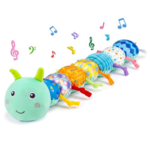 Image of Baby Tummy Time Toys 0-6 Month Musical Stuffed Animal Plush Caterpillar Toy for Infant 6-12 Month Teething Sensory Toy with Crinkle Rattle for Babies 0-3-6 Month Newborn Boy Girl Easter Basket Stuffer