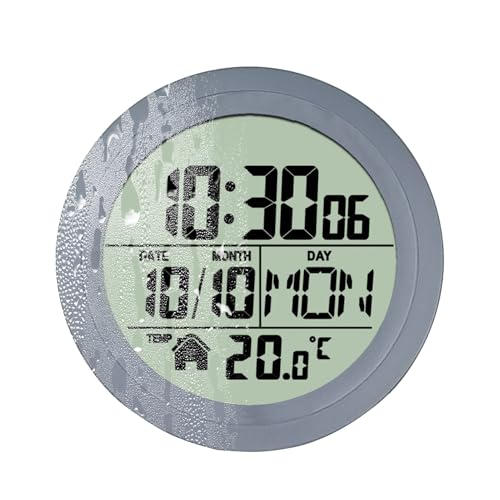 バスルーム用ウォールクロック - 吸盤式 防水 壁掛け時計 電池式 | 温度 日付表示 室内装飾 オフィス キッチン 風呂 寮 アパート プール 子供 大人 シャワー | 置き時計 デジタル