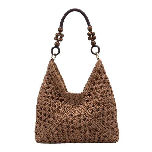 Sacs à main en paille élégants de grande capacité avec perle en bois