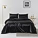 Produktbild Chanyuan Bettwäsche Satin 135x200cm Schwarz Einfarbig Glatt Glänzend Bettbezug 2 Teilig Glanzsatin Polyester Sommerbettwäsche Set mit Kissenbezug 80x80cm