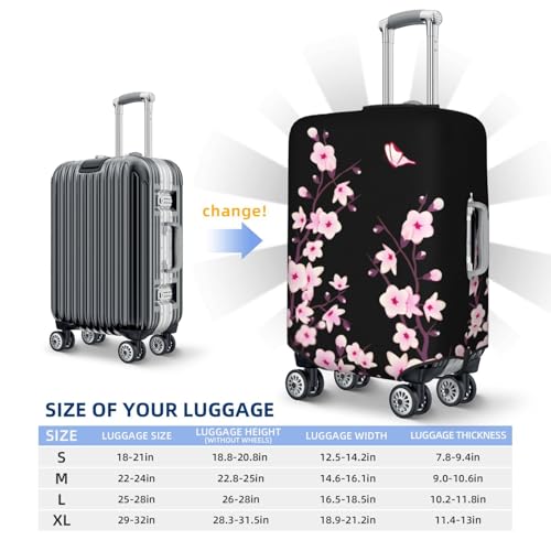Floral Cherry Blossoms Black Pink Luggage Cover, Protective Washable Suitcase Cover - Travel High Elastic Fibers Suitcase Protector Fits Medium3