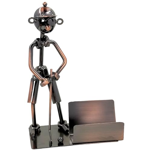 MIJOMA Porta biglietti da visita fatto a mano Golfer, colore rame metallizzato, regalo perfetto per i golfisti, pratico porta banconote, accattivante su qualsiasi scrivania