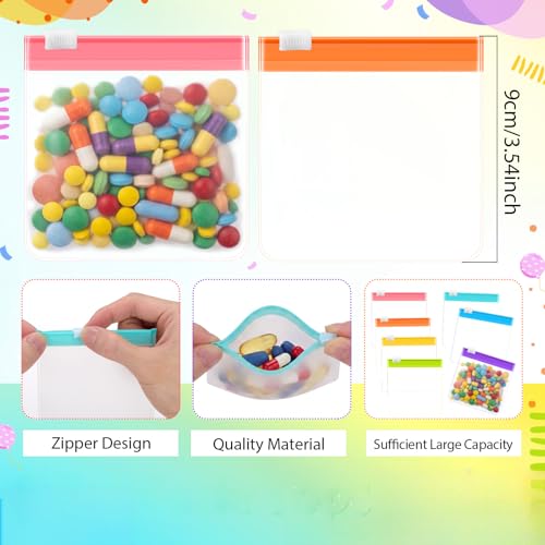 Image of Sherr 35 Pcs Pill Pouch Bags with Zipper Pill Pouch Set Travel Reusable Translucent Medicine Organizer Self Sealing Plastic Bag with Slide Lock for Storage(Candy Colors,3.54 x 3.54 Inch,Blank Style)