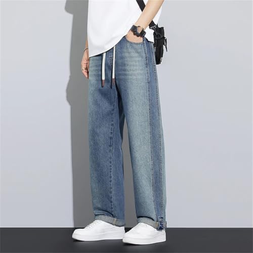 Men's Summer Comfortable Straight Wide Leg Jeans Retro Casual Elastic Waist Loose Denim Pants2