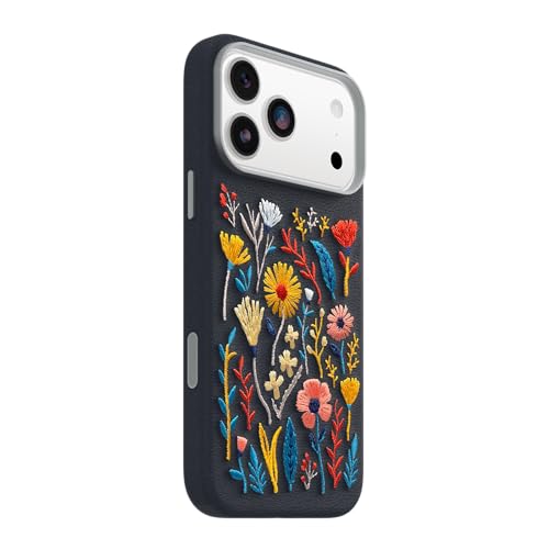 Image of OtterBox iPhone 17 Pro Max Symmetry Series Cactus Leather Embroidery Case - Enchanted Garden - Blue - Textured, Embroidered Floral Artistic iPhone Case