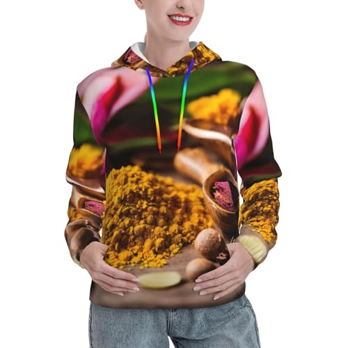 Sweat à capuche femme imprimé épices pull ajusté confortable avec poche avant