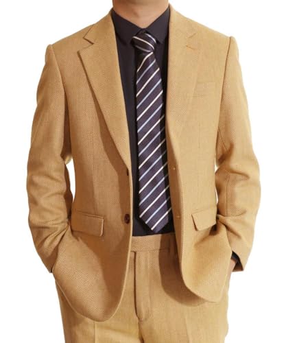 MoranX Men Suits Regular Fit 2 Piece Tweed Wool Formal Business Jacket Herringbone Tuxedos Blazer+Trousers Wedding2