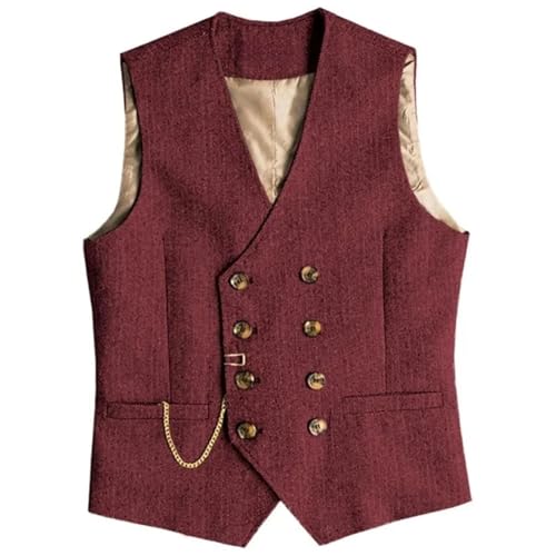 Men's Retro V-Neck Double Breasted Suit Vest Wedding Business Casual Solid Color Vest4