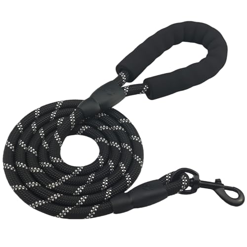 zulinlong Highly Reflective Rope Dog Leash 5FT with Comfortable Padded Handle, 360-Degree Rotating Metal Buckle Without Tangles, Ideal for Medium Large Dogs, 1/2 inch, Black