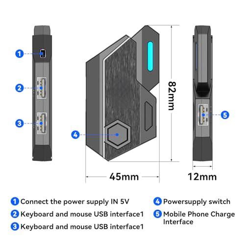 Image of 5 in 1 Mobile Game Combo Pack Pro with RGB Mini Gaming Keyboard & Mouse with Side Button, Gaming Adapter with Mobile Game Converter for Android (Wireless (APP Require))