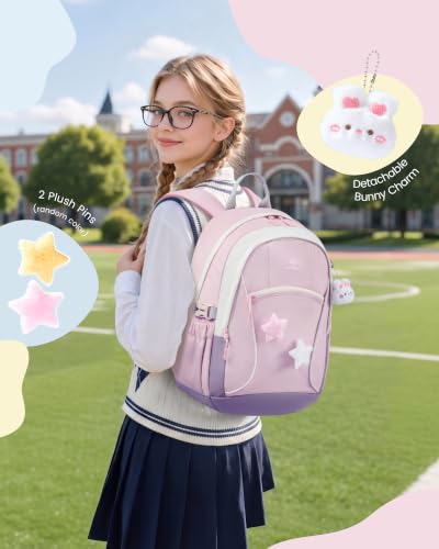 Image of LOVEVOOK School Backpack for Teen Girls & Kids, Lightweight Large Capacity Waterproof Bookbag with 15.6 inch Laptop Compartment, Cute Ergonomic Bag for Elementary Middle School Students