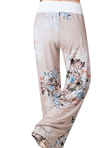 Image of iChunhua Women's Comfy Stretch Floral Print Drawstring Palazzo Wide Leg Lounge Pant