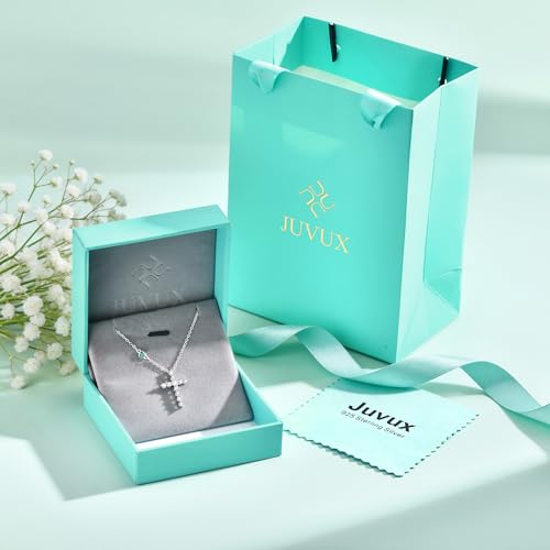 Juvux Birthstone Cross Necklace for Women, 925 Sterling Silver Cross Pendant Necklace with May Birthstone Cubic Zirconia Heart Charm, Dainty Christian Faith Birthday Gift Jewelry for Women — view 6