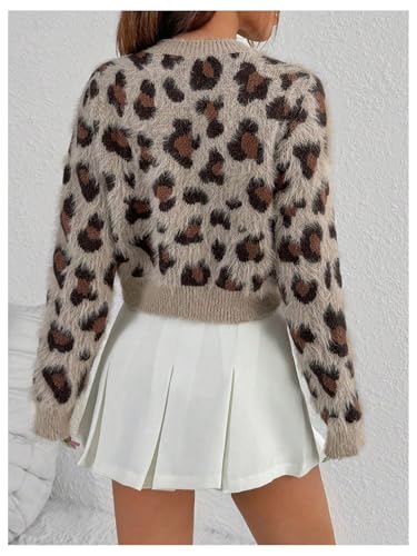 MakeMeChic Women's Fuzzy Leopard Print Sweater Cardigan Button Down Long Sleeve Outwear2