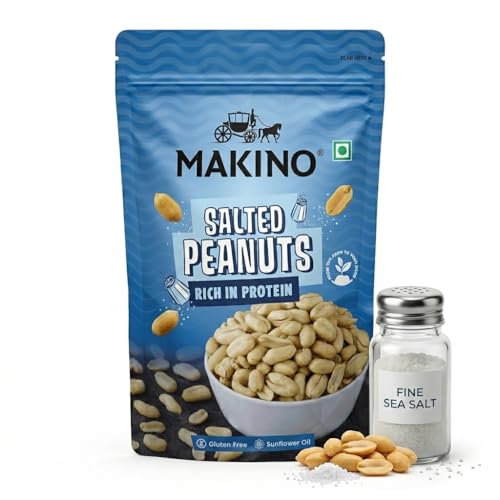 Image of Makino Salted roasted Peanuts,Pack of 2 (140g) Each - Crunchy Khari Sing, Groundnut | Only Roasted Not Fried, High in Protein, Gluten Free, Zero Cholesterol & Trans Fat, 100% Natural Gujarat Groundnuts
