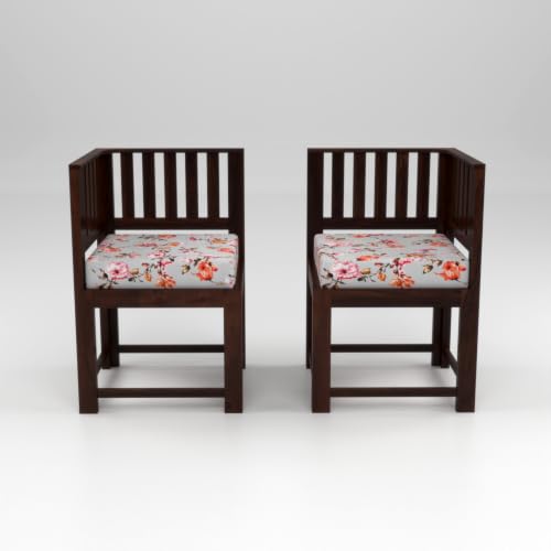 Image of Solid Sheesham Wood Dining Chair Set of 2 | Wooden Arm Chairs with Cushion | Living Room Chair | Dining Table Chair | Modern Wooden Furniture