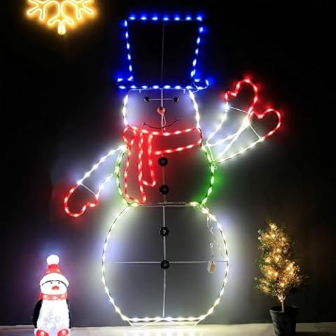 5FT 195 LED Snowman Light with Controller, Colorful Neon Light Animated Christmas Decoration for Outdoor Indoor Home Garden Christmas Festival Party Decoration Cover