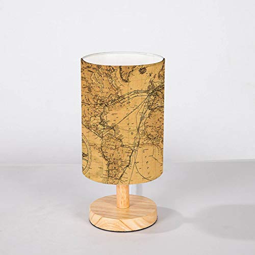 Rainfallaring Minimalist Bedside Table Lamp Old Map Of The World Solid Wood Nightstand Lamp Bedside Desk Lamp Wood Base Flaxen Fabric Shade For Bedroom Living Room #TOP12