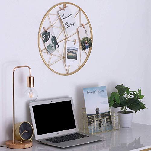 Yamfurga Geometric Wire Grid Wall Mount Display Rack, Round Metal Photo Organizer Display Stand, Creative Hanging Diy Wall Decor Home Ornament, 17.7”X17.7”,Gold #TOP3
