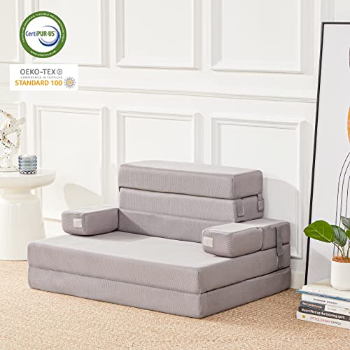 Lazyzizi Sleep 4 Inch Foldable Mattress, Portable Floor Mattress Couch With Headrest, Washable Cover, Foldable Foam Couch Twin For Guest Bed, Folding Sofa Bed, Camping, Road Trip， Dark Grey #TOP2