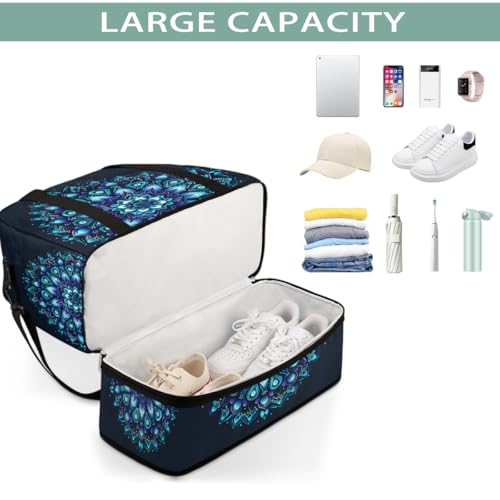 Sports Gym Bag Blue Mandala Flower Large Travel Duffel Bag With Shoe Compartment Foldable Waterproof Carry-On Weekend Travel Bags for Camping Overnight Yoga Hospital Travel Bags4
