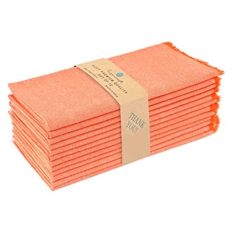 FINGERCRAFT Dinner Cloth Napkins, Everyday Use, Premium Quality 100% Cotton Perfect for Parties Dinners Weddings Cocktail Christmas Napkins Washable & Reusable 20x20 Fringe (Orange/pink) Cover