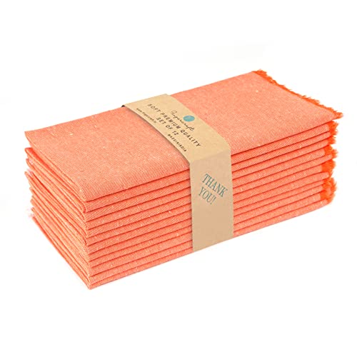 FINGERCRAFT Serviettes de table en tissu 100 % coton, parfaites pour les fêtes, les dîners, les mariages, les cocktails, Noël, lavables et réutilisables, 50,8 x 50,8 cm à franges (orange/rose) Cover