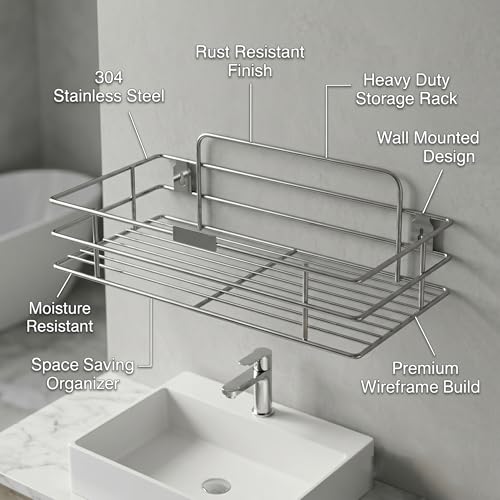 Image of USF 304 Stainless Steel Bathroom Shelf 3-in-1 Organizer Rack with Frosted Glass Soap Dish & Tumbler Holder, Wall Mounted Shelf for Bathroom & Kitchen, Space-Saving & Multipurpose Chrome Finish