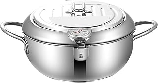 Deep Frying Pot Tempura Fryer Pan with Thermometer Lid Stainless Steel Oil Drainer Wire Rack Kitchen Fried Cooking Tools