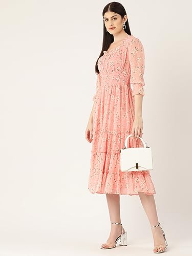 Image of Deewa Light Pink Floral Printed Short Dress