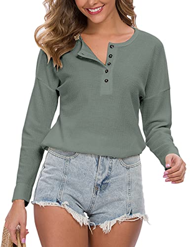 Image of MOLERANI Womens Long Sleeve Waffle Knit Henley Shirts Tunic Tops