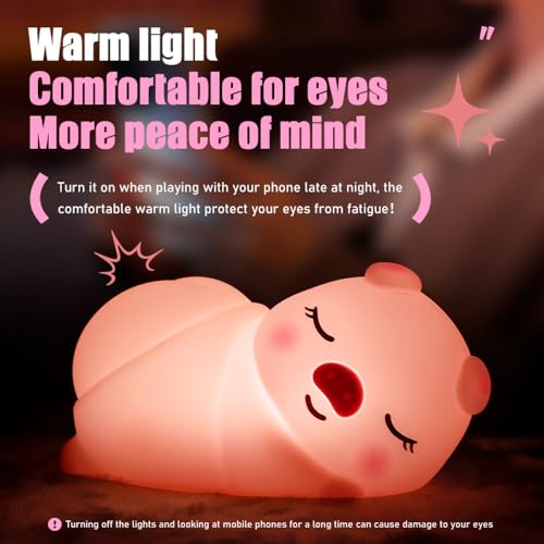 Image of GWALSNTH LED Lying Pig Tapping Lamp, 3 Level Dimmable Nursery Nightlight,Silicone Night Light,Rechargeable Bedside Touch Lamp for Bedroom Breastfeeding