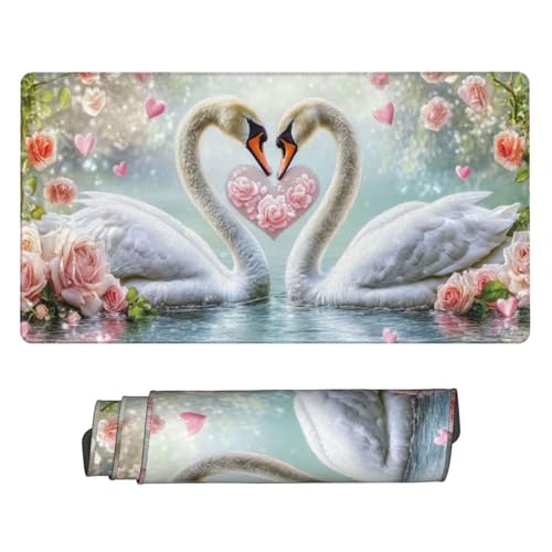 Guuogxan Alfombrilla de ratón Grande para Juegos (600x300x3mm) con Bordes cosidos, Base de Goma Antideslizante, Alfombrilla de Teclado Lavable, Alfombrilla de Escritorio para Jugadores - Cisne U-1051