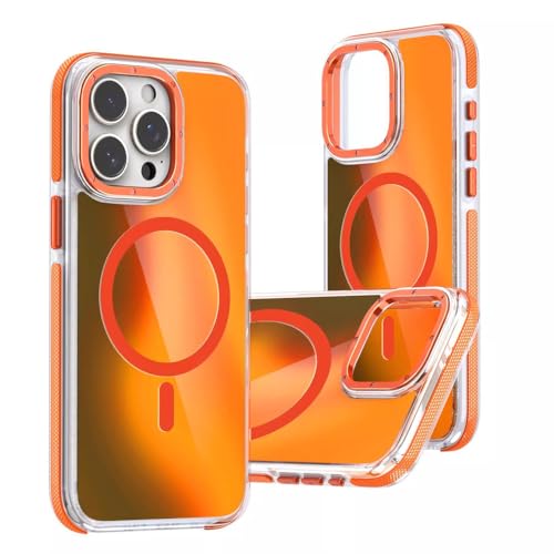 TPU+PC カラフル マグネット式ハードケース iPhone 17 16 15 14 13 12 Pro Max 17 Air 14 15 16 Plus ワイヤレス充電 耐衝撃カバー オレンジ iPhone 15 Pro用