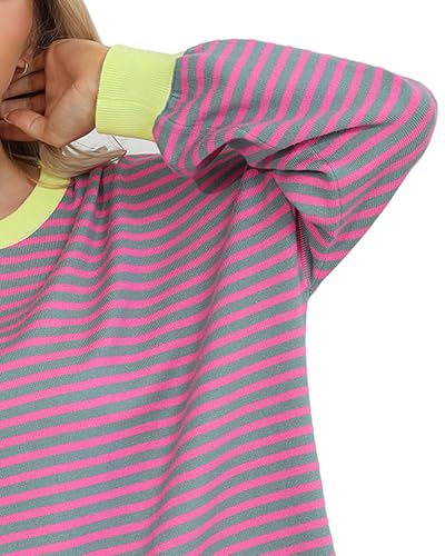 Image of Totatuit Womens Oversized Sweaters Casual Long Sleeve Crewneck Striped Knit Pullover Tops Cute 2025 Fall Sweaters