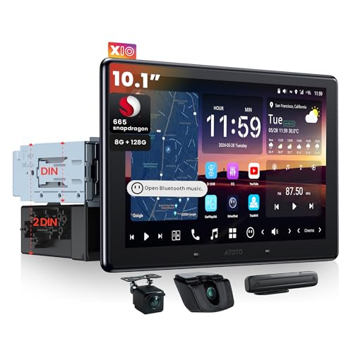 Single Din & Double Din AI Android Car Stereo, with Dual Recording Cam, 8G+128G 10.1" QLED in-Dash Navigation, Floating Screen, 4G LTE, 7.1.2 Ch Audio, Wireless Carplay & Android Auto, X10G110E-R3